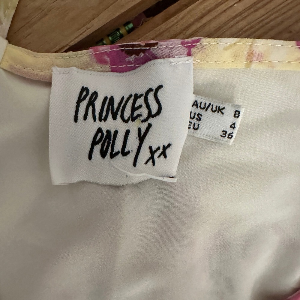 Princess Polly Yellow Floral Mini Dress Size US 4 AU 8 Cottagecore - Picture 4 of 4